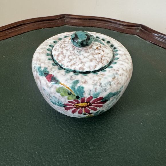 Italian Ceramic Sugar Bowl & Lid Hand Painted Signed Italy Floral Trinket Box 3" - Picture 10 of 16